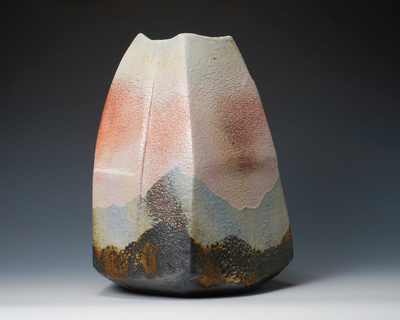 Hayashi Shotaro 林正太郎, Manyo Shino Vase showing Impressions of a Mountain Scene 万葉志野連嵌壺, cia 1980's
