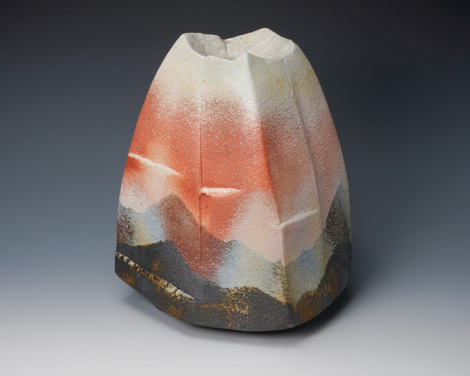Hayashi Shotaro 林正太郎, Manyo Shino Vase showing Impressions of a Mountain Scene 万葉志野連嵌壺, cia 1980's