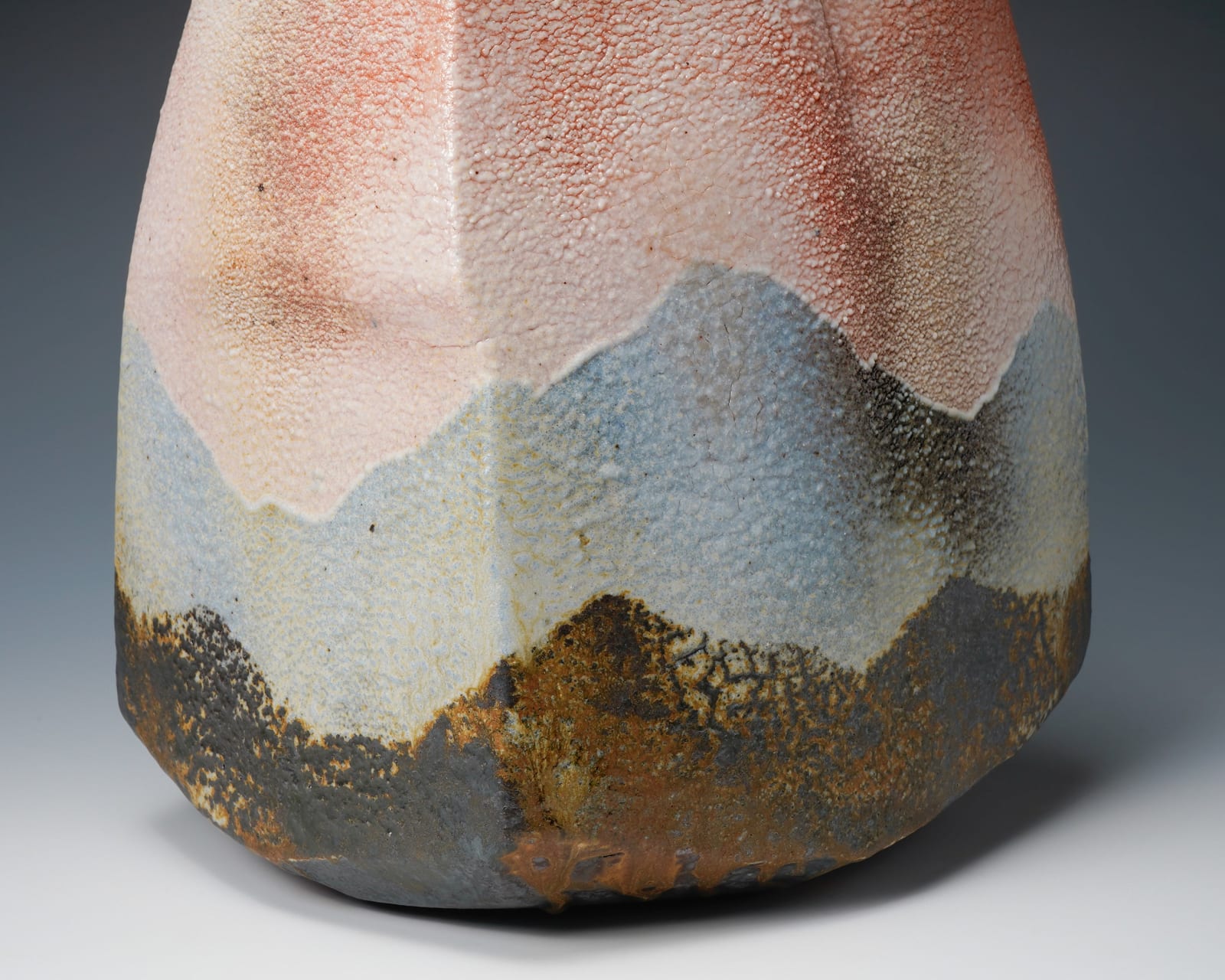 Hayashi Shotaro 林正太郎, Manyo Shino Vase showing Impressions of a Mountain Scene 万葉志野連嵌壺, cia 1980's