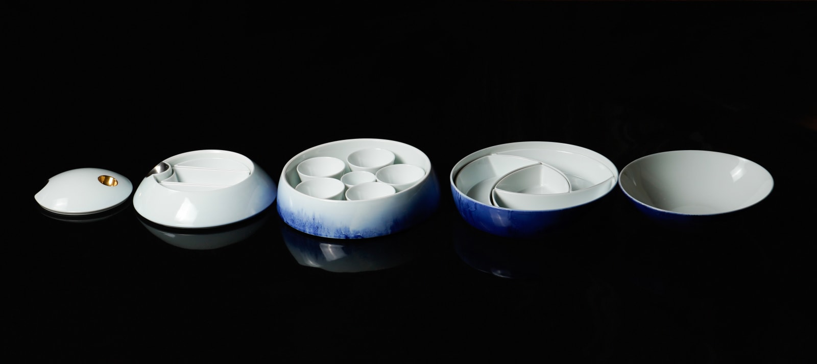 Terauchi Shinji 寺内信二, Four-tiered spherical box, Landscape at Moonlit night 月夜山水 珠型四段重, 2024