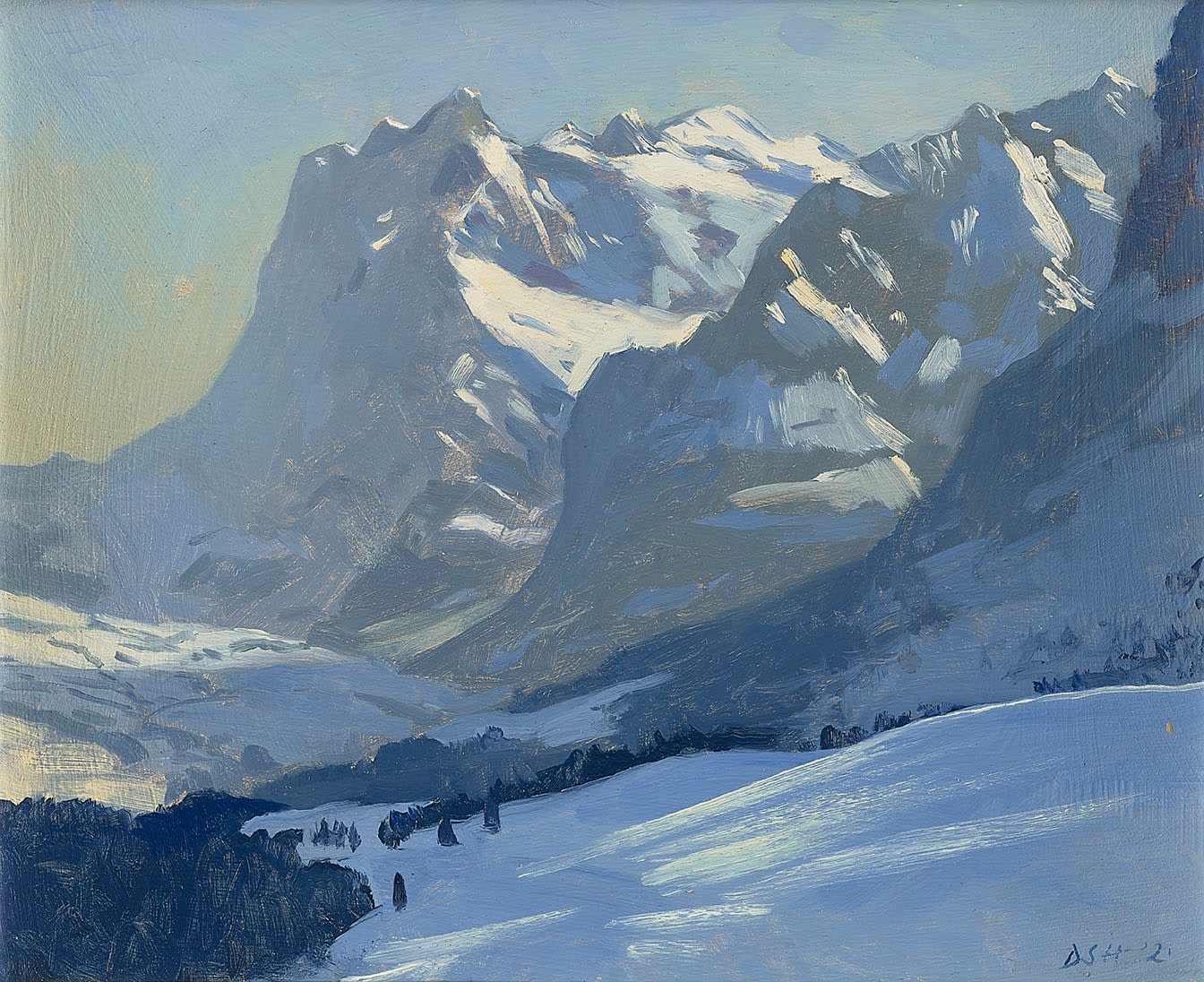 Daisy Sims Hilditch, Hazy early light, the Wetterhorn, 2021