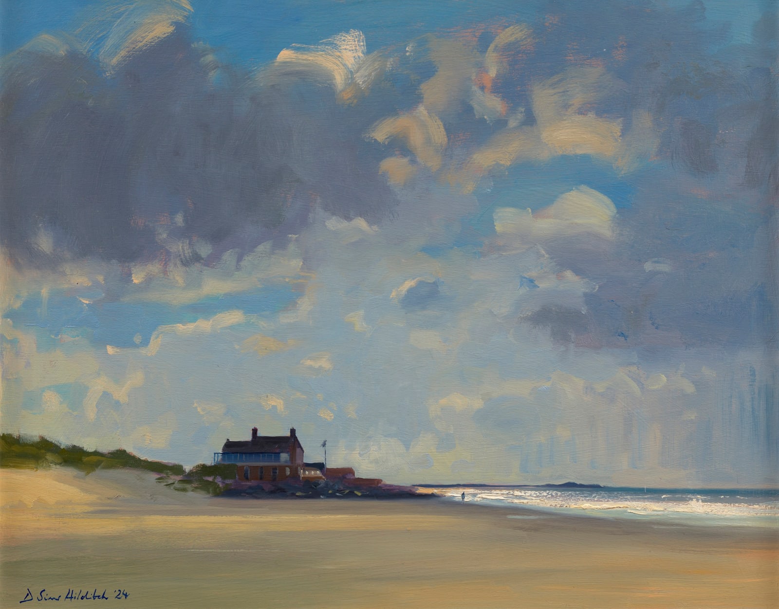 Daisy Sims Hilditch, Stormy light on the sea towards the Brancaster Golf club, 2024