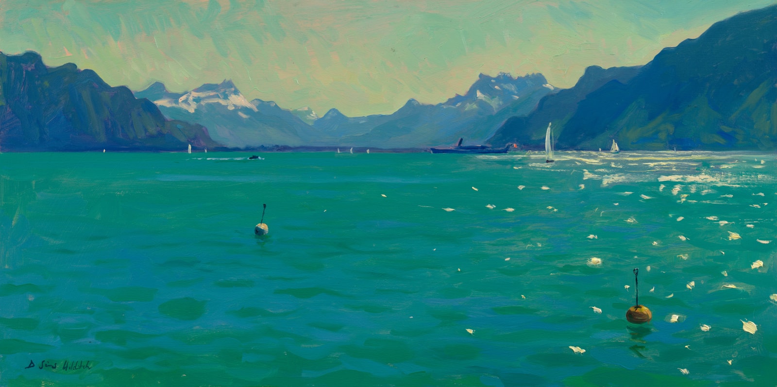 Daisy Sims Hilditch, Early morning light, Les Dents Du Midi from Vevey, 2024