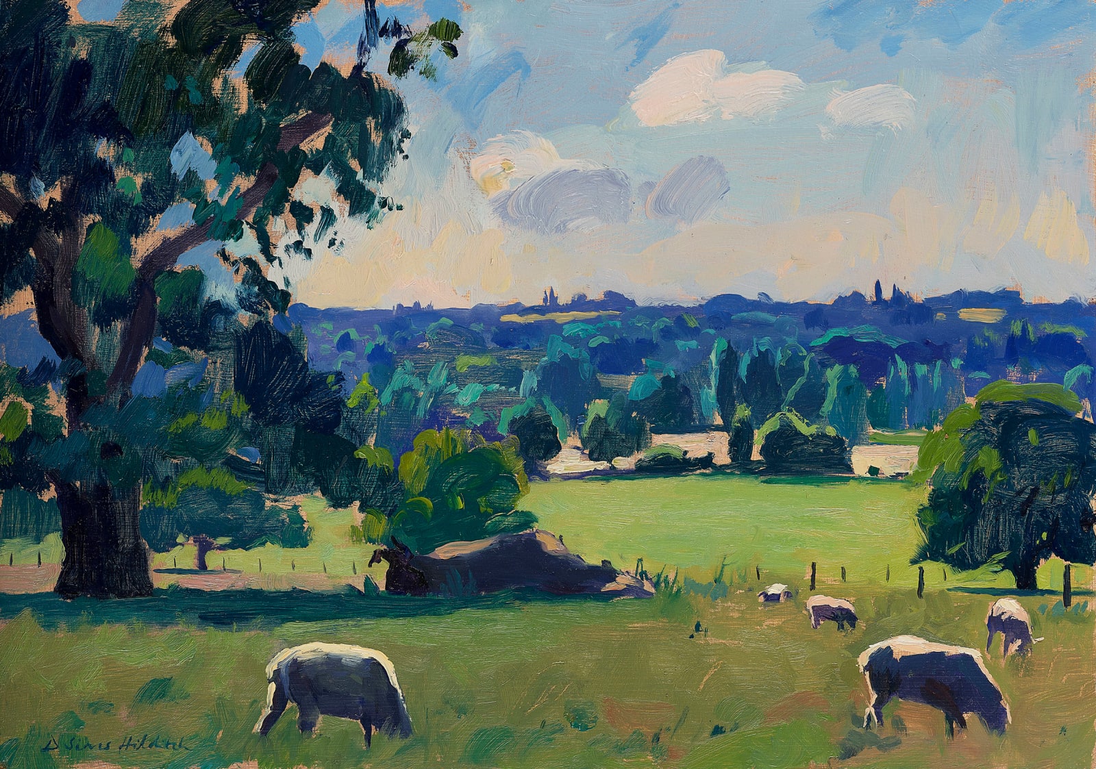 Daisy Sims Hilditch, View from East Bergholt, Sheep Grazing in the Sun, 2021