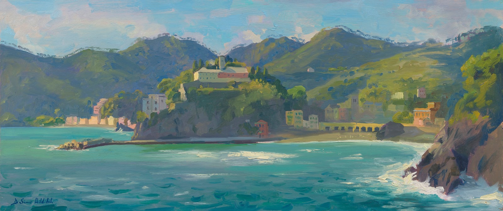 Daisy Sims Hilditch, Crashing waves, afternoon light towards Monterosso, 2023