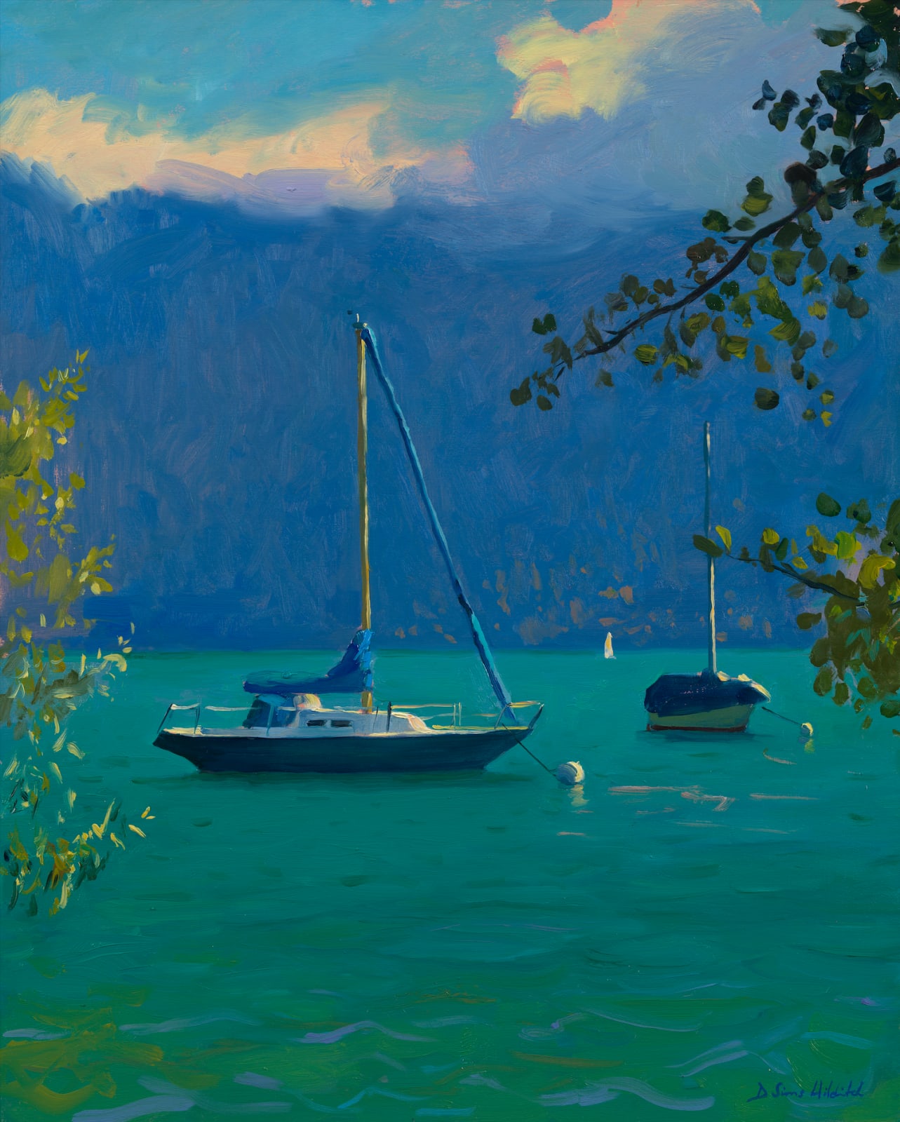 Daisy Sims Hilditch, Summer afternoon, boats on Lake Thun, 2024