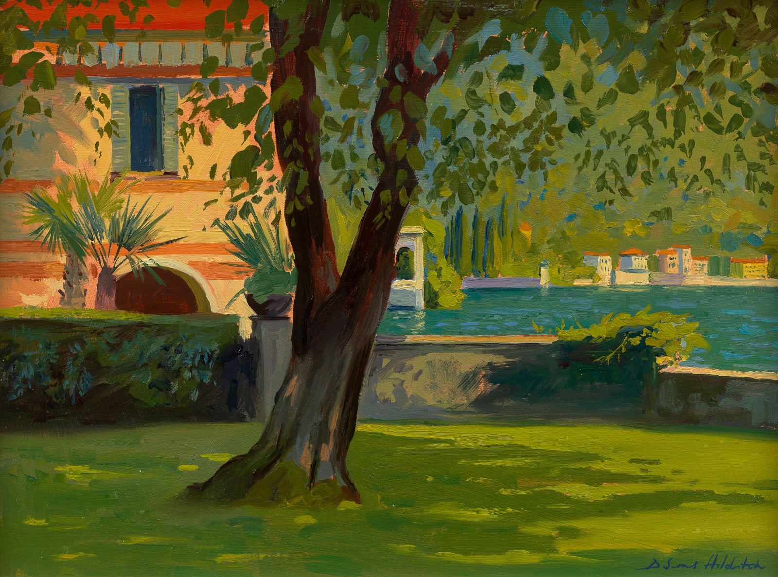 Daisy Sims Hilditch, Dappled light, The boat house at Hotel Cipressi, Lake Como , 2023