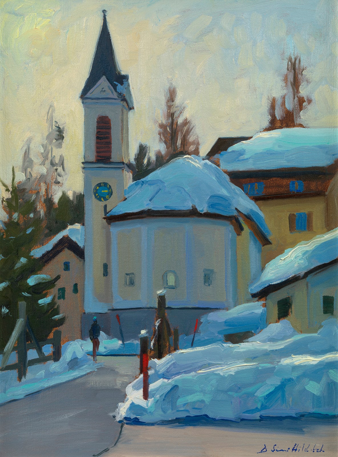 Daisy Sims Hilditch, Snow covered church in the Engadine Valley, 2024
