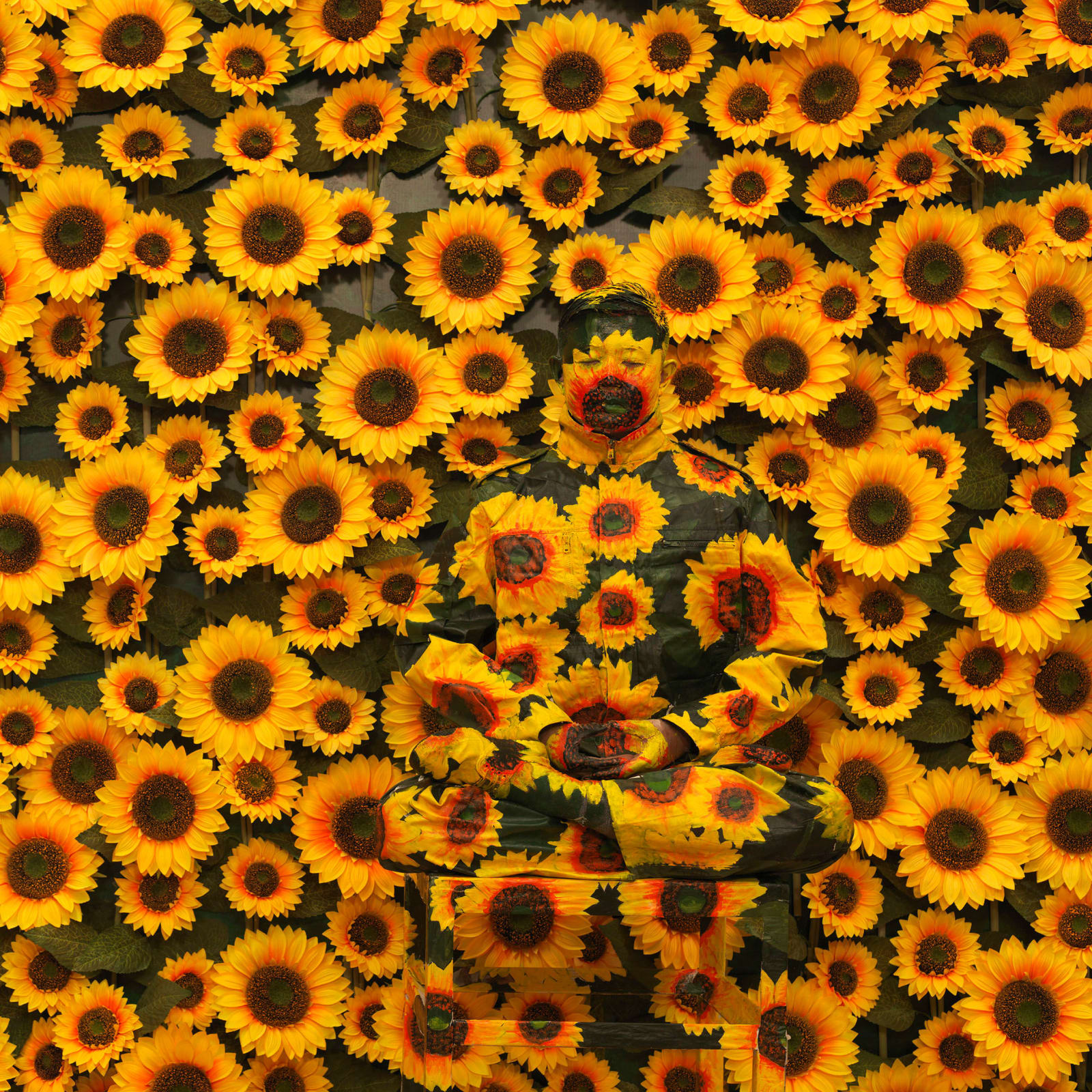 Liu Bolin, Meditation in Sunflowers (medium), 2012