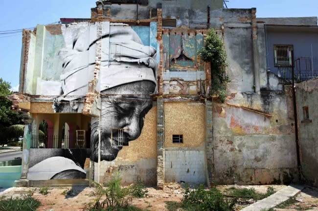 Jr, The Wrinkles of The City, La Havana, Onelia Lopez Ruiz, (collaboration between JR & Jose Parla) Cuba, 2012