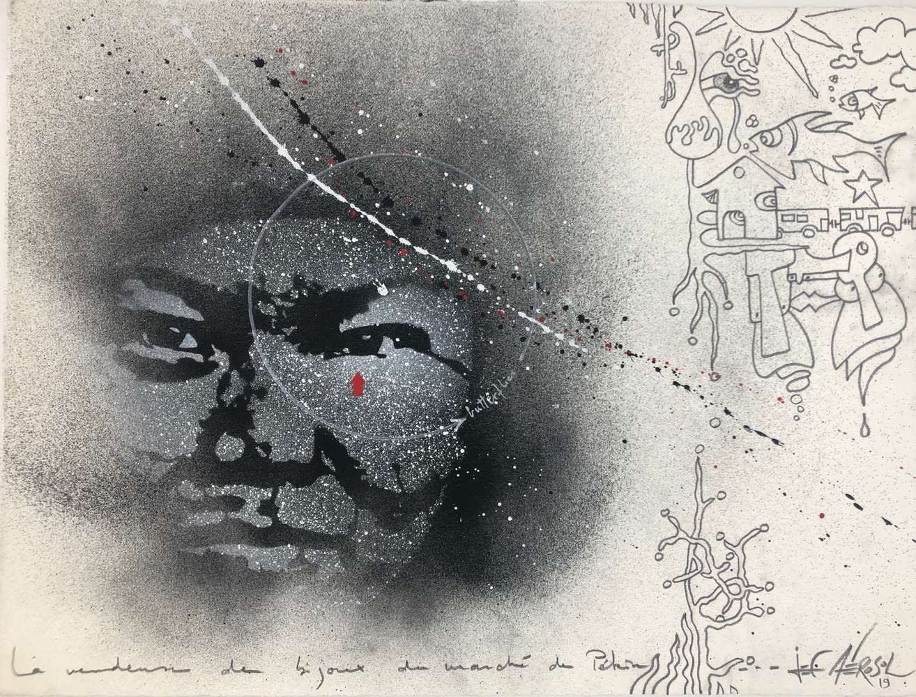 Jef Aerosol, La vendeuse de bijoux du marché de Pekin, 2019