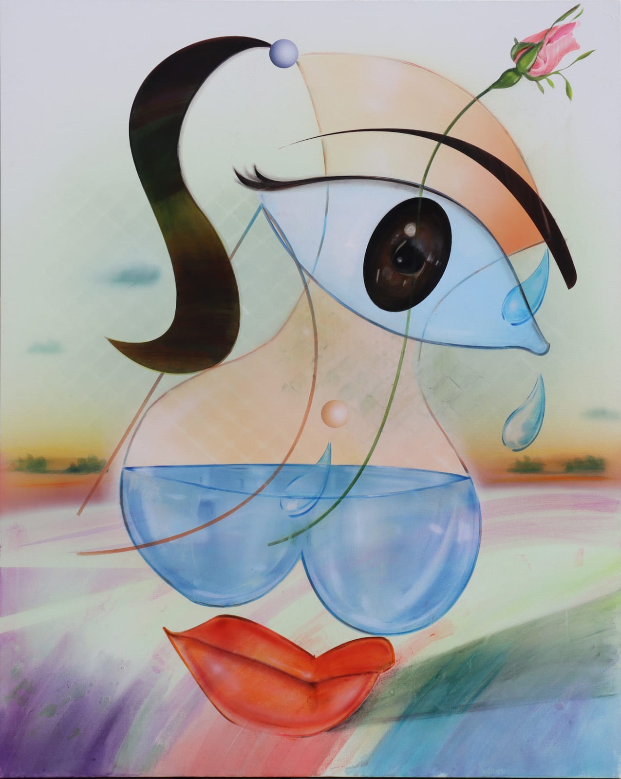 Hoda Kashiha, Woman holding the vase The vase holding the flower The lips The eyes The vase Fit water and light in herself, 2023