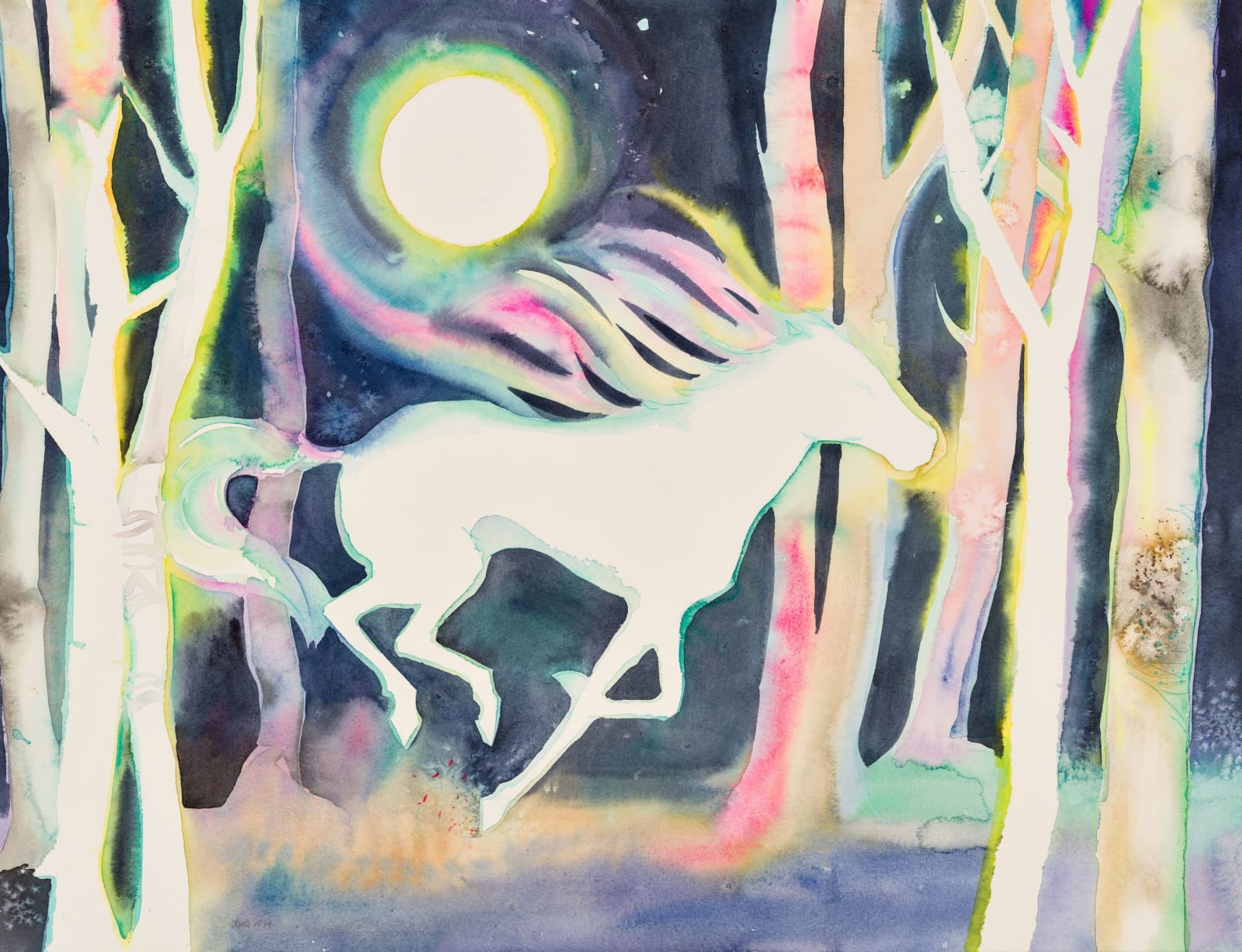 Laura Ball, Untitled (Horse in a moonlit forest), 2024