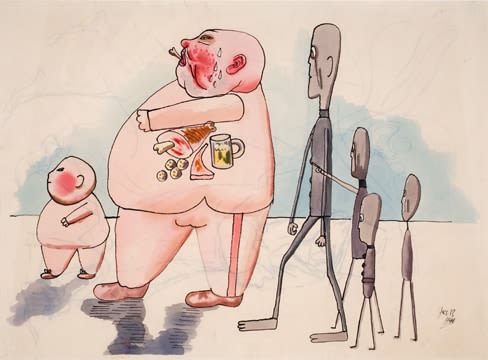 George Grosz, Stickmen meeting members of the bourgeoisie, 1946