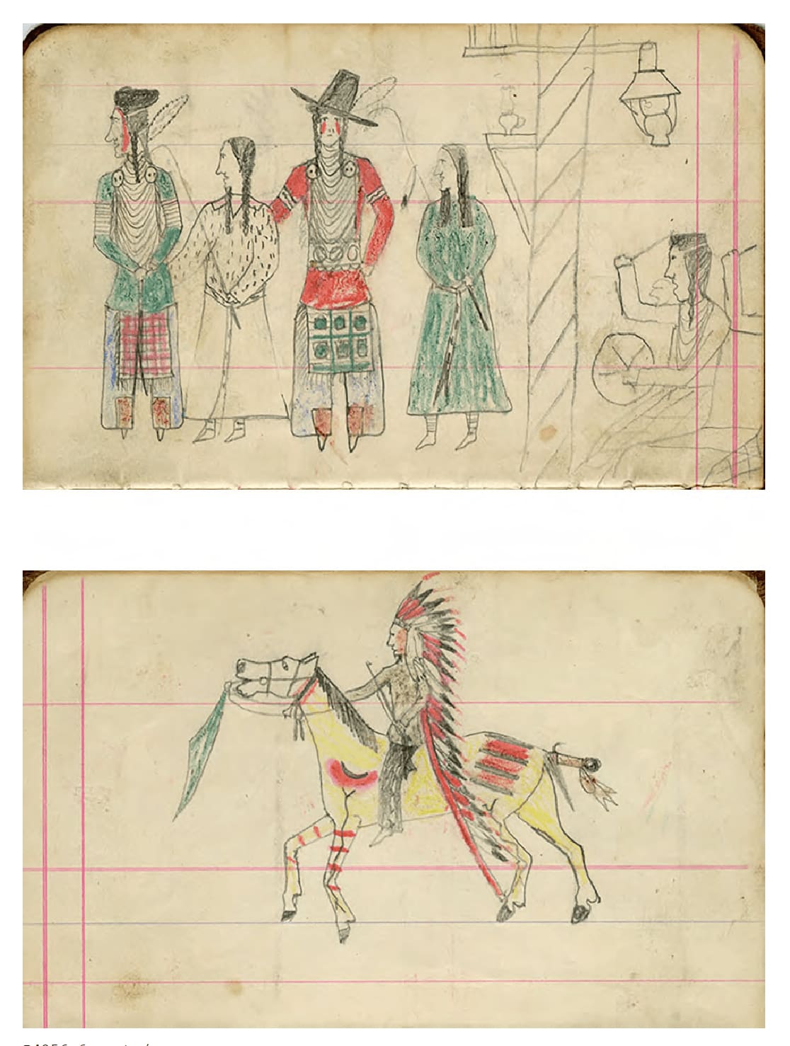anonymous artist, Ledger Drawing (recto/verso), ca. 1890-1910