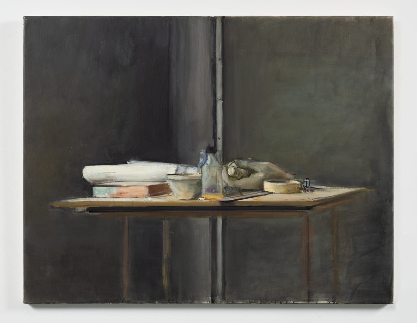 Rodrigo Moynihan, Still Life with Roman Hand & Roll of Photographs II, 1988