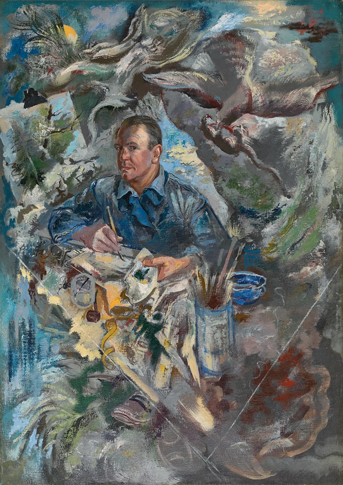George Grosz, Self-Portrait with Bird of Prey and Rat, 1940