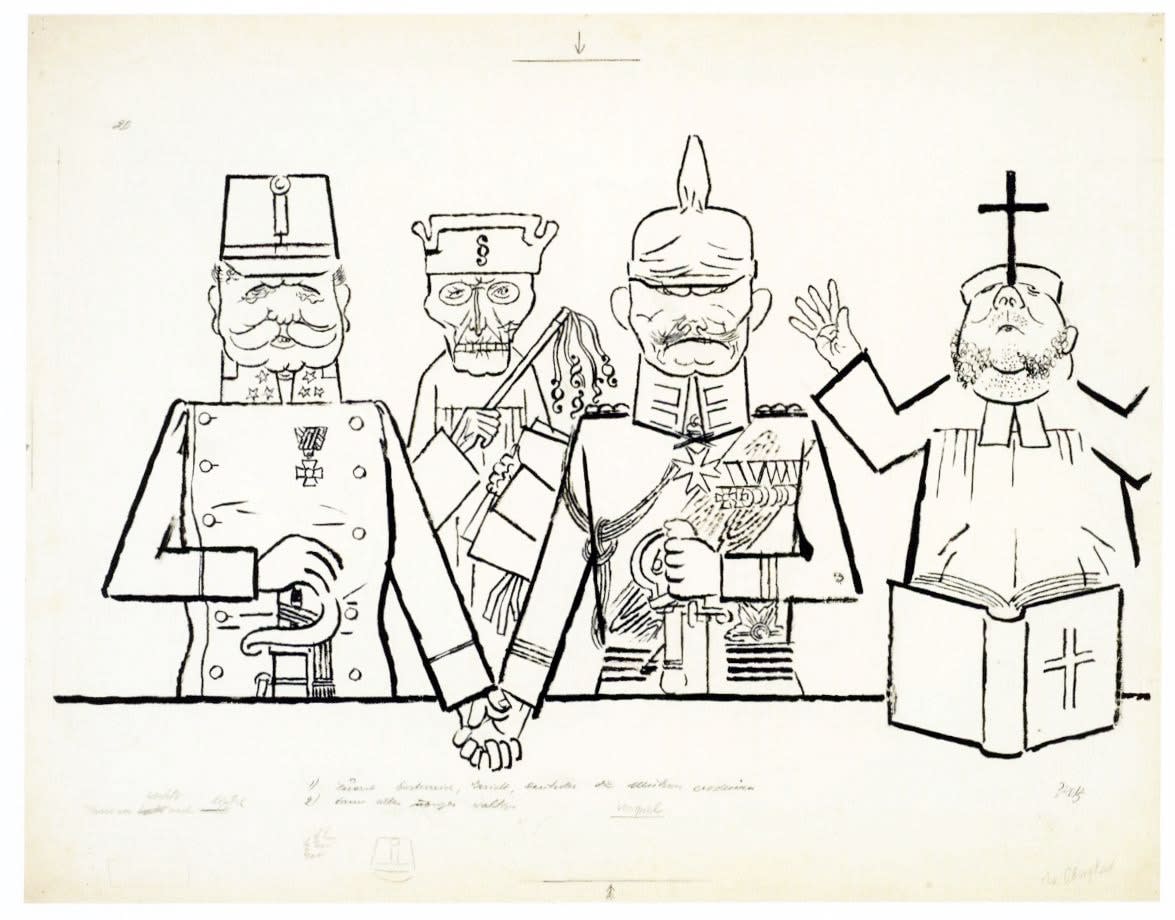 George Grosz, Seid untertan der Obrigkeit, Hintergrunbild zu "Schwejk"(Be Subject of the Authority, Background image for Max Bord and Hans Reimann’s "The Good Soldier Švejk"), 1927