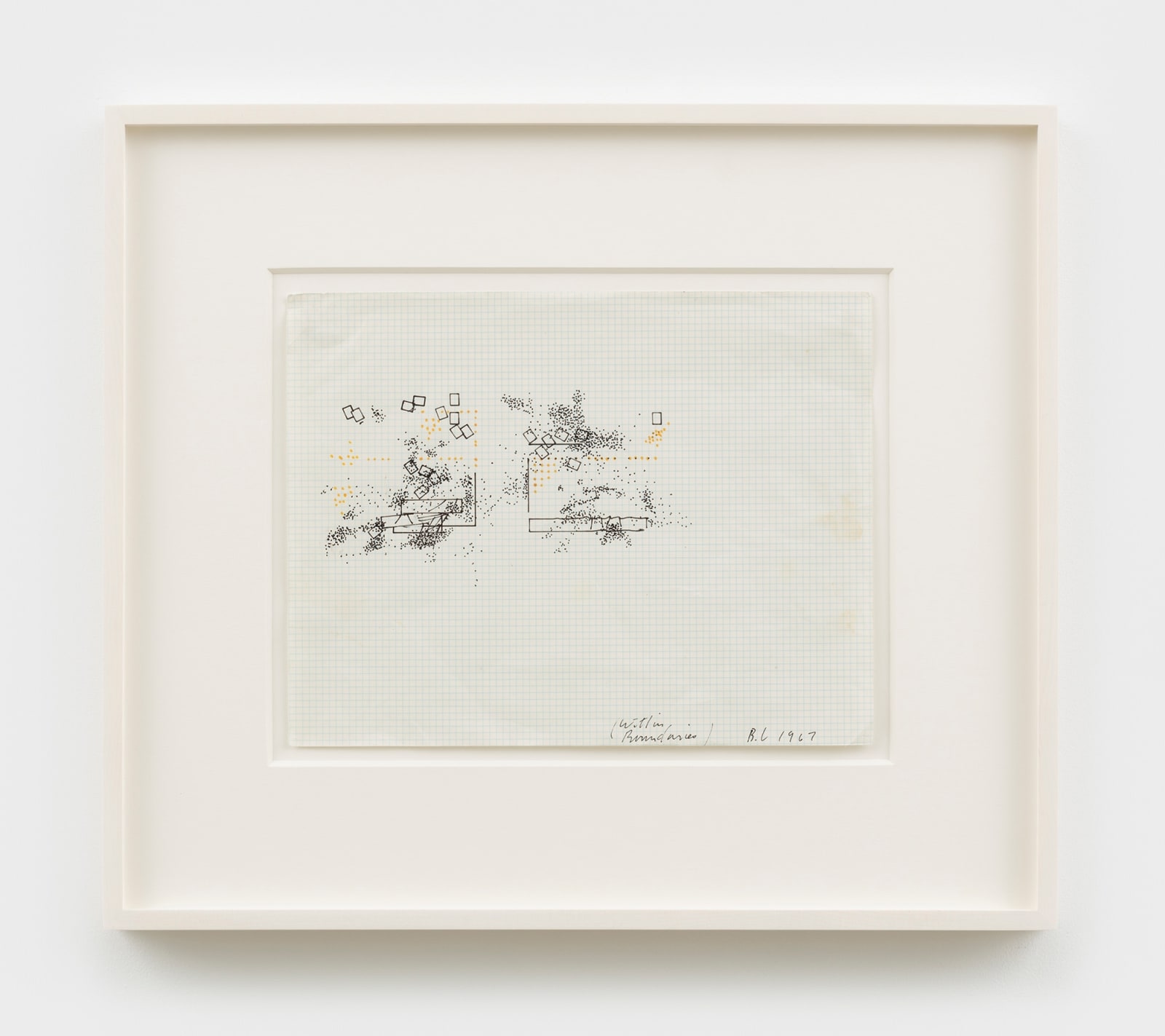 Barry Le Va, Within Boundaries (felt, aluminum lengths, and steel ball bearings), 1967