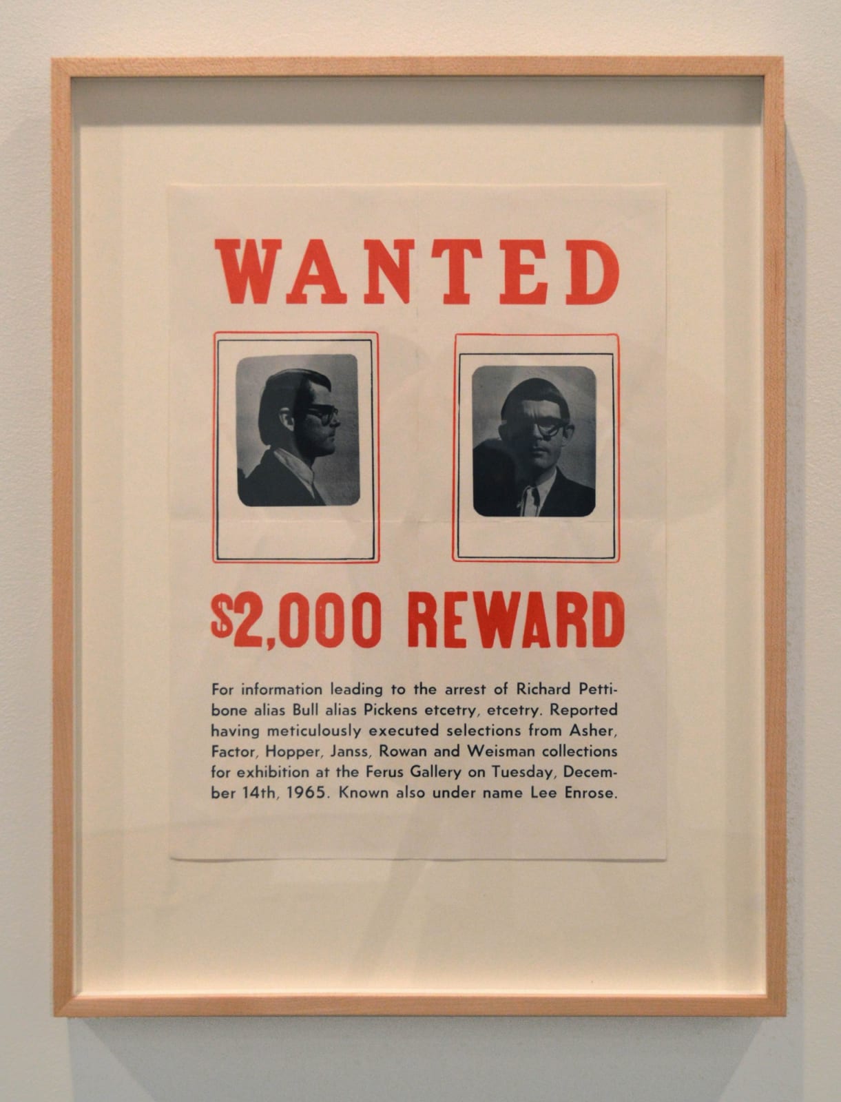 Richard Pettibone, Ferus Poster (Wanted) for Lee Enrose, 1965