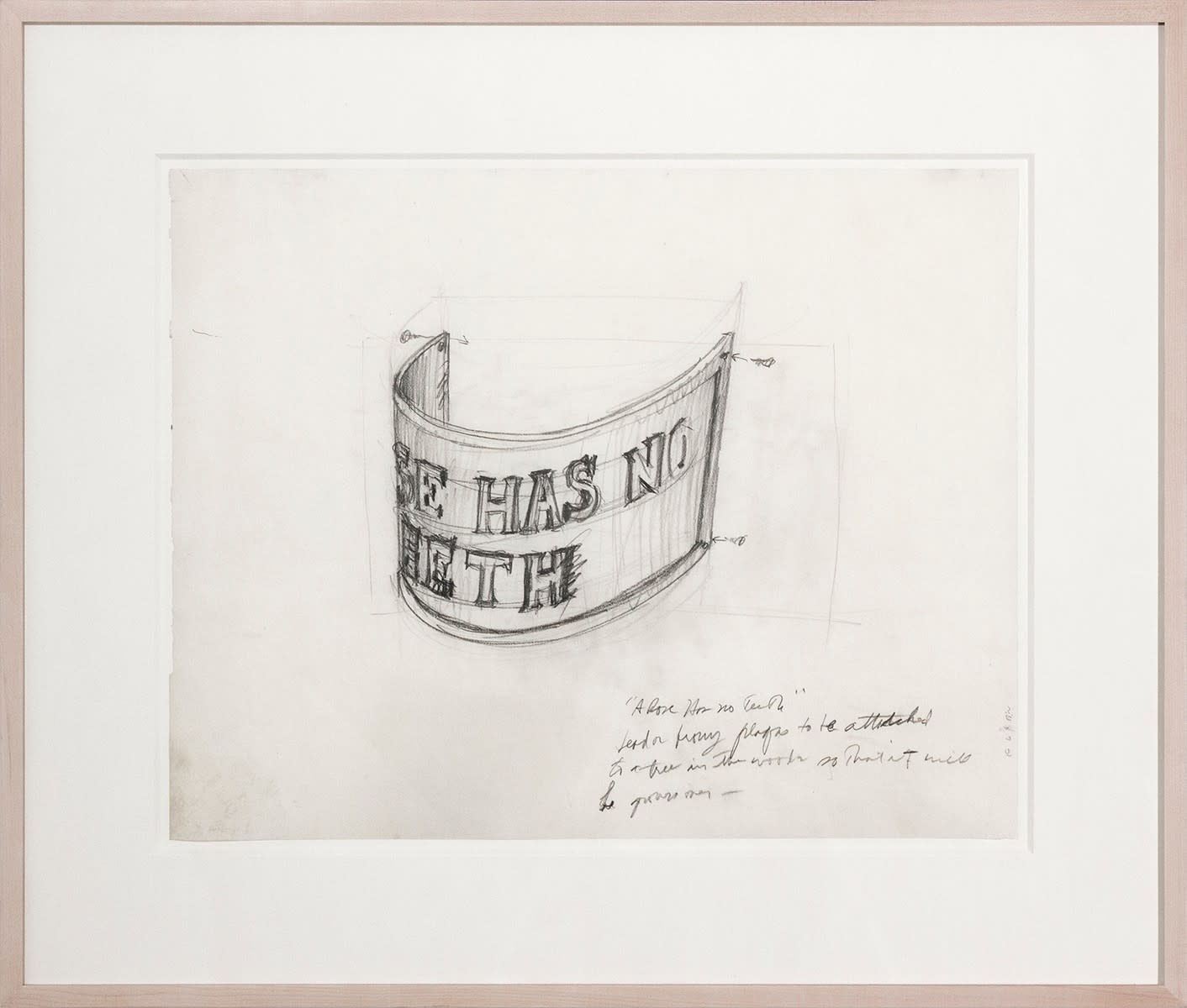 Bruce Nauman, "A Rose Has No Teeth"/ Lead or bronze plaque to be attached/ to a tree in the woods so that it will/ be grown over, 1966