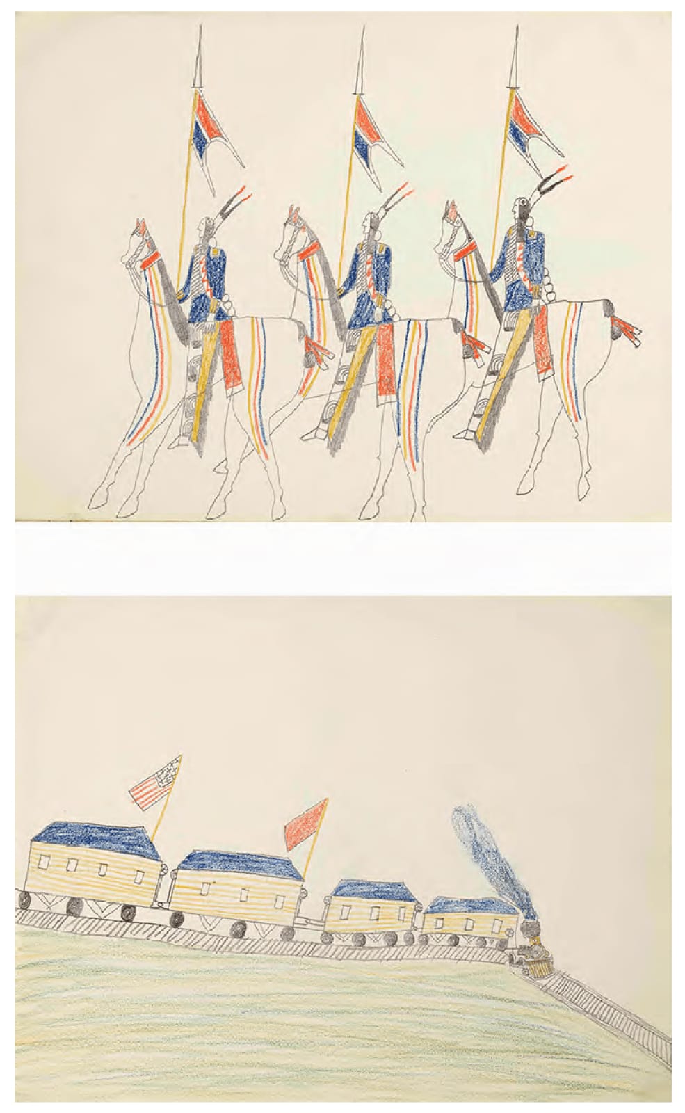 Ohettoint, Kiowa Warriors with Lances (recto/verso), ca. 1876