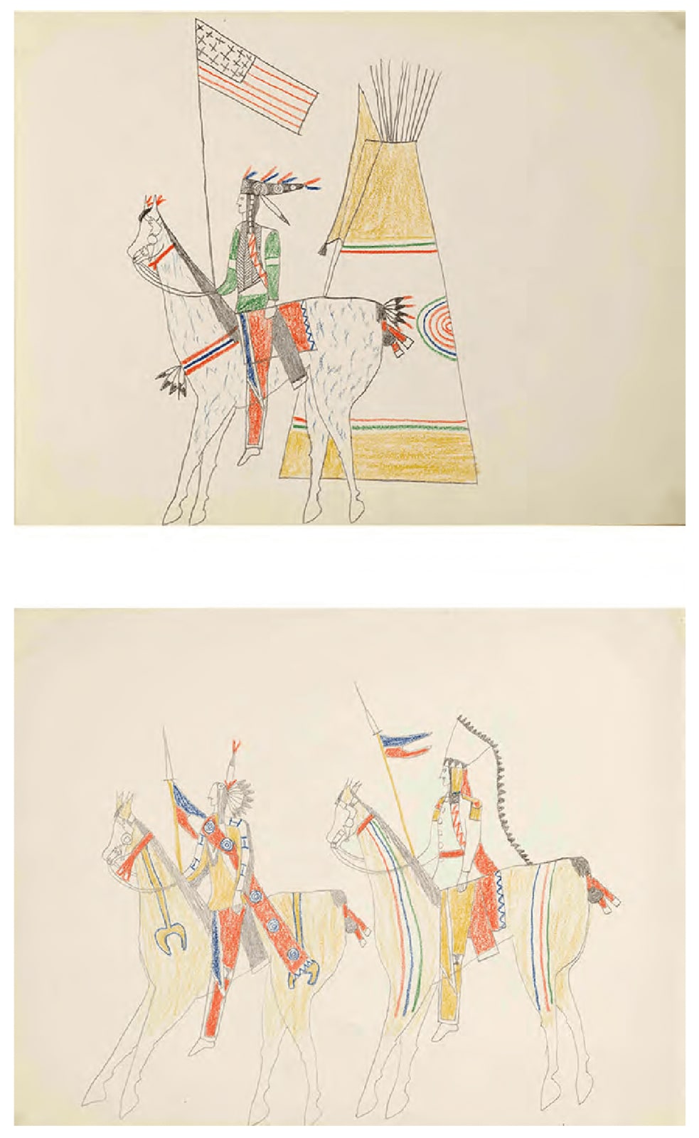 Ohettoint, Kiowa Warrior with Flag (recto/verso), ca. 1876