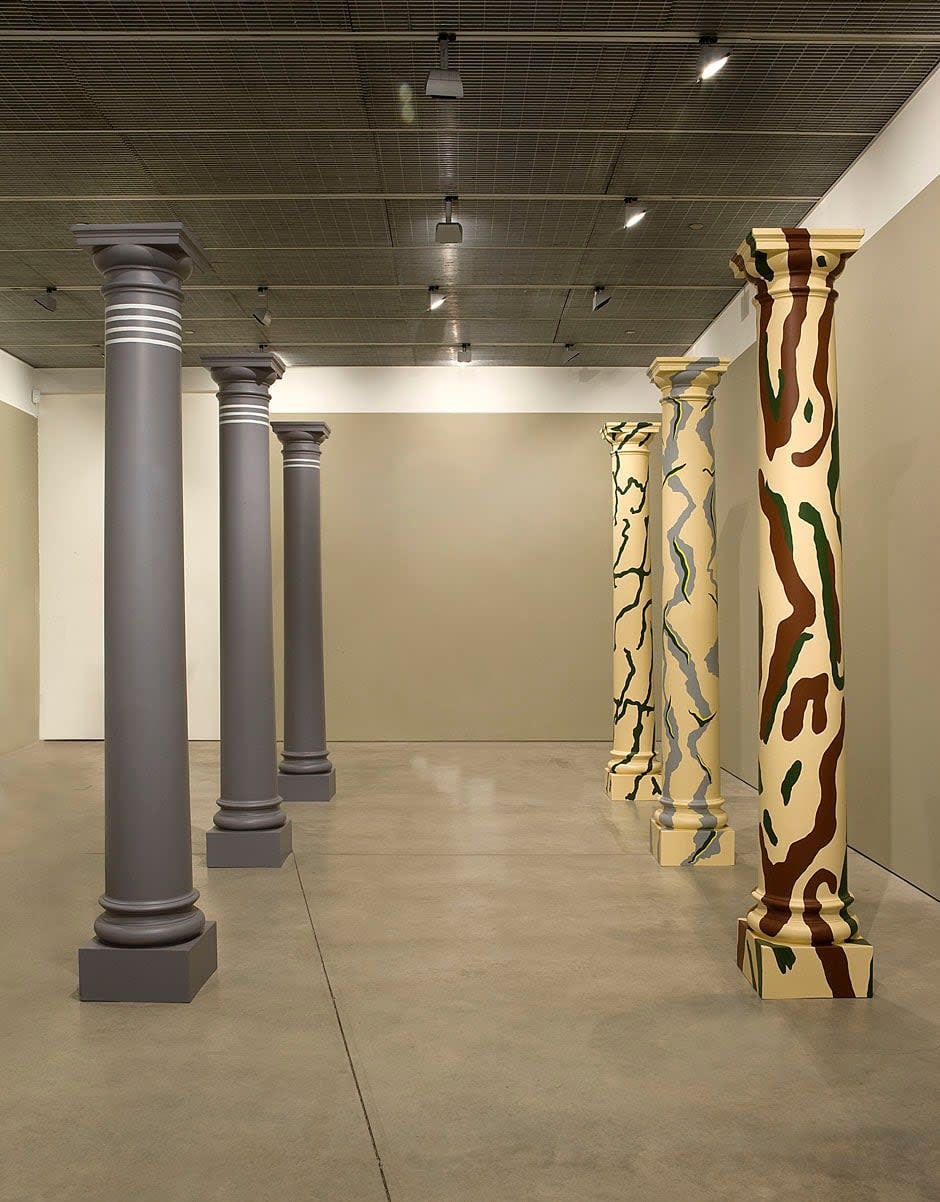 Ian Hamilton Finlay, Six Columns (3 Camouflage/3 Killrings), with Catherine Lovegrove, 1991