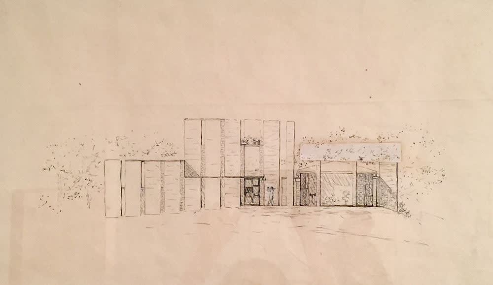 Louis I. Kahn, Lawrence and Ruth Morris House, Mt. Kisco, NY, 1955-58, unbuilt, Elevation, light view, 1955-58