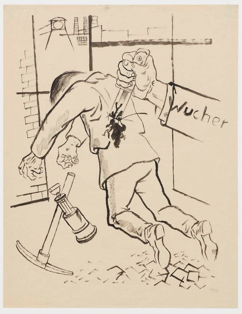 George Grosz, Wucher, Rückseitig bezeichnet: "Entwurf zum Dolchstoß" (Extortion - Verso: "Sketch for Stabbing"), 1922