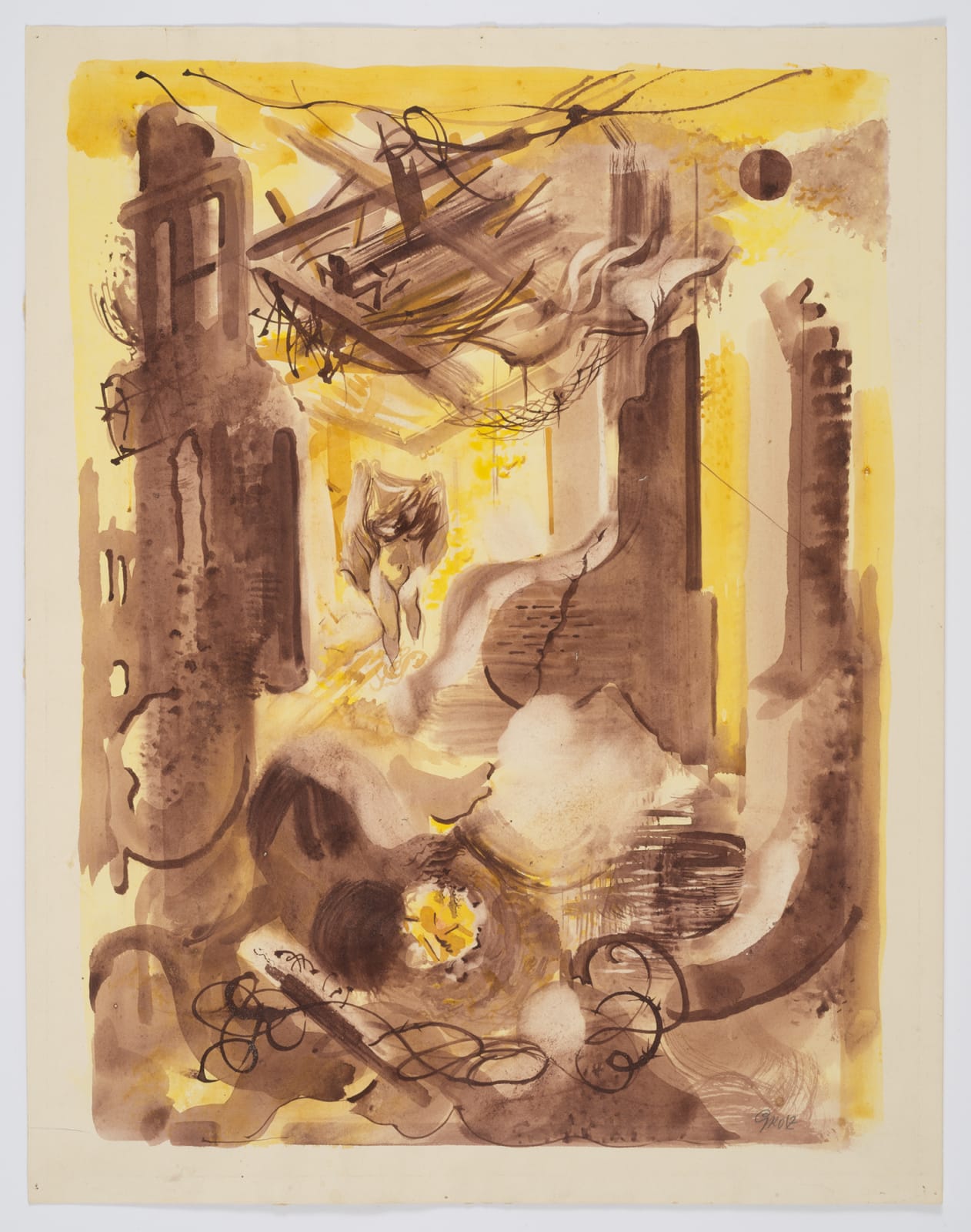 George Grosz, Burning House and Nude, ca. 1946