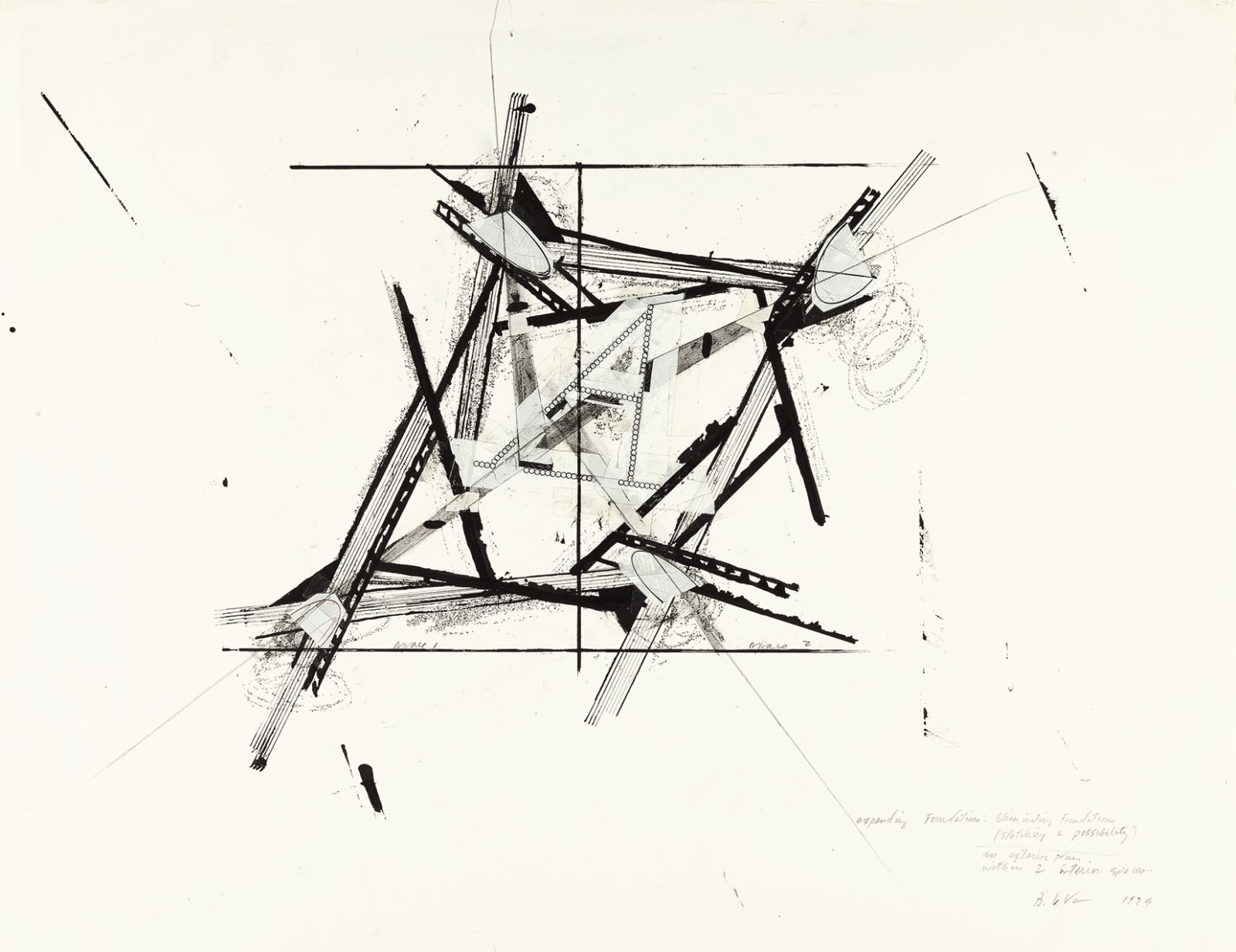Barry Le Va, Expanding Foundations: Eliminating Foundations (sketching a possibility) an exterior plan within two interior spaces, 1979