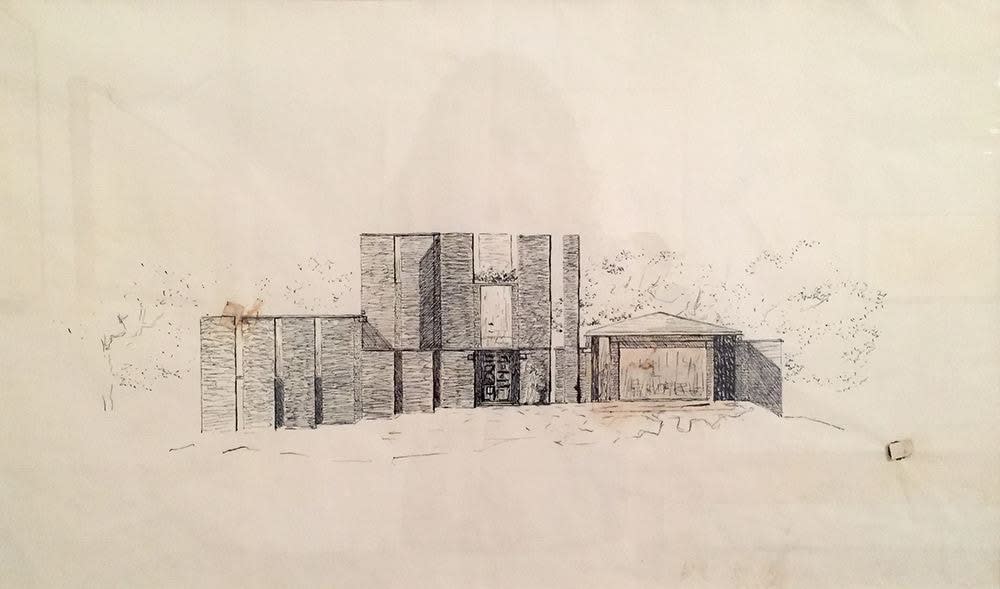 Louis I. Kahn, Lawrence and Ruth Morris House, Mt. Kisco, NY, 1955-58, unbuilt, Elevation, shadow view, 1955-58