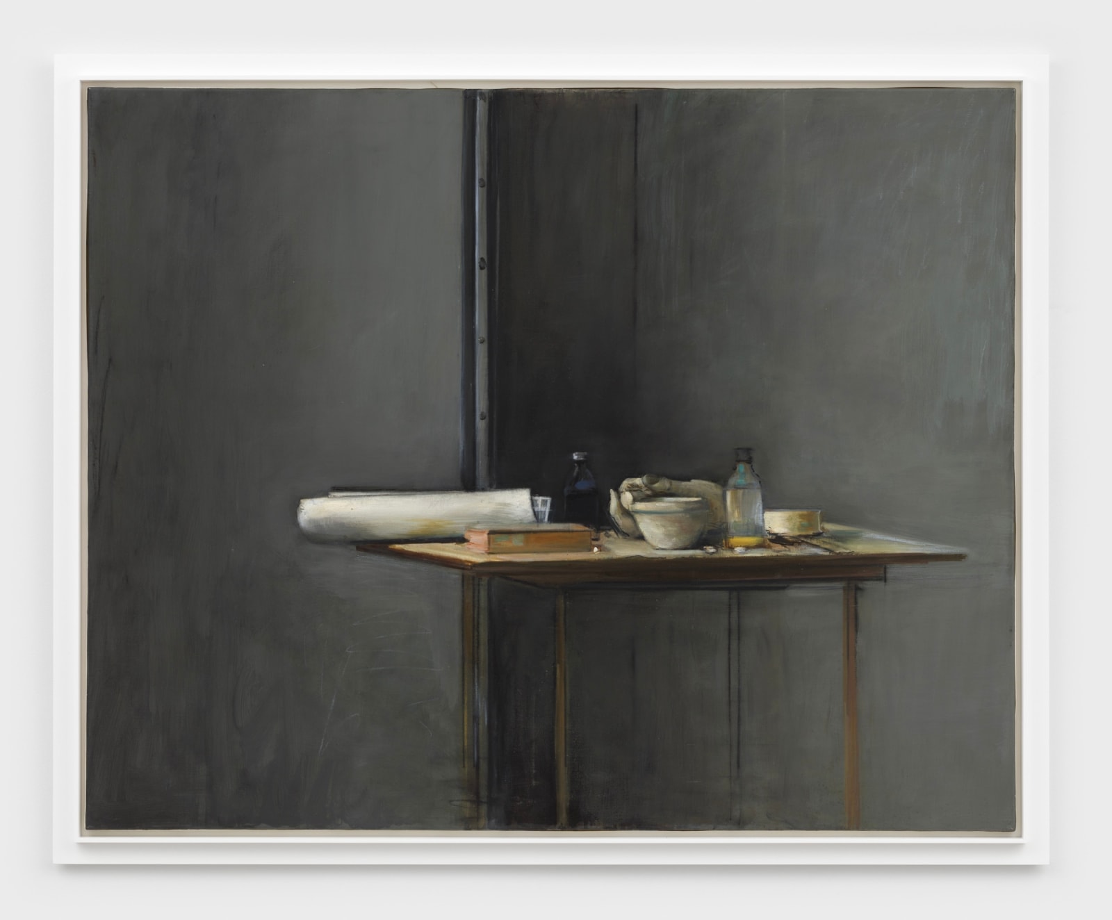 Rodrigo Moynihan, Still Life with Roman Hand & Roll of Photographs I, 1988