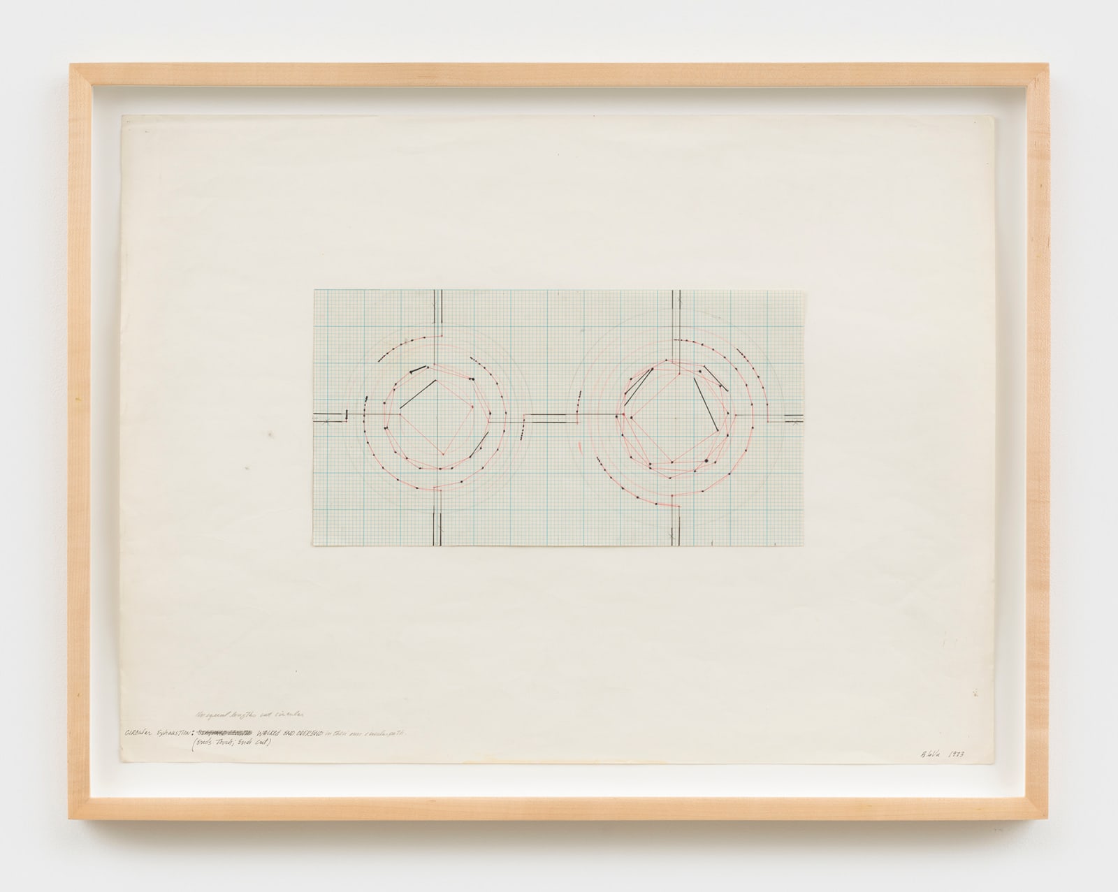 Barry Le Va, Untitled (Circular Exhaustion: Unequal lengths cut circular WALKED END OVEREND in their circular path), 1973