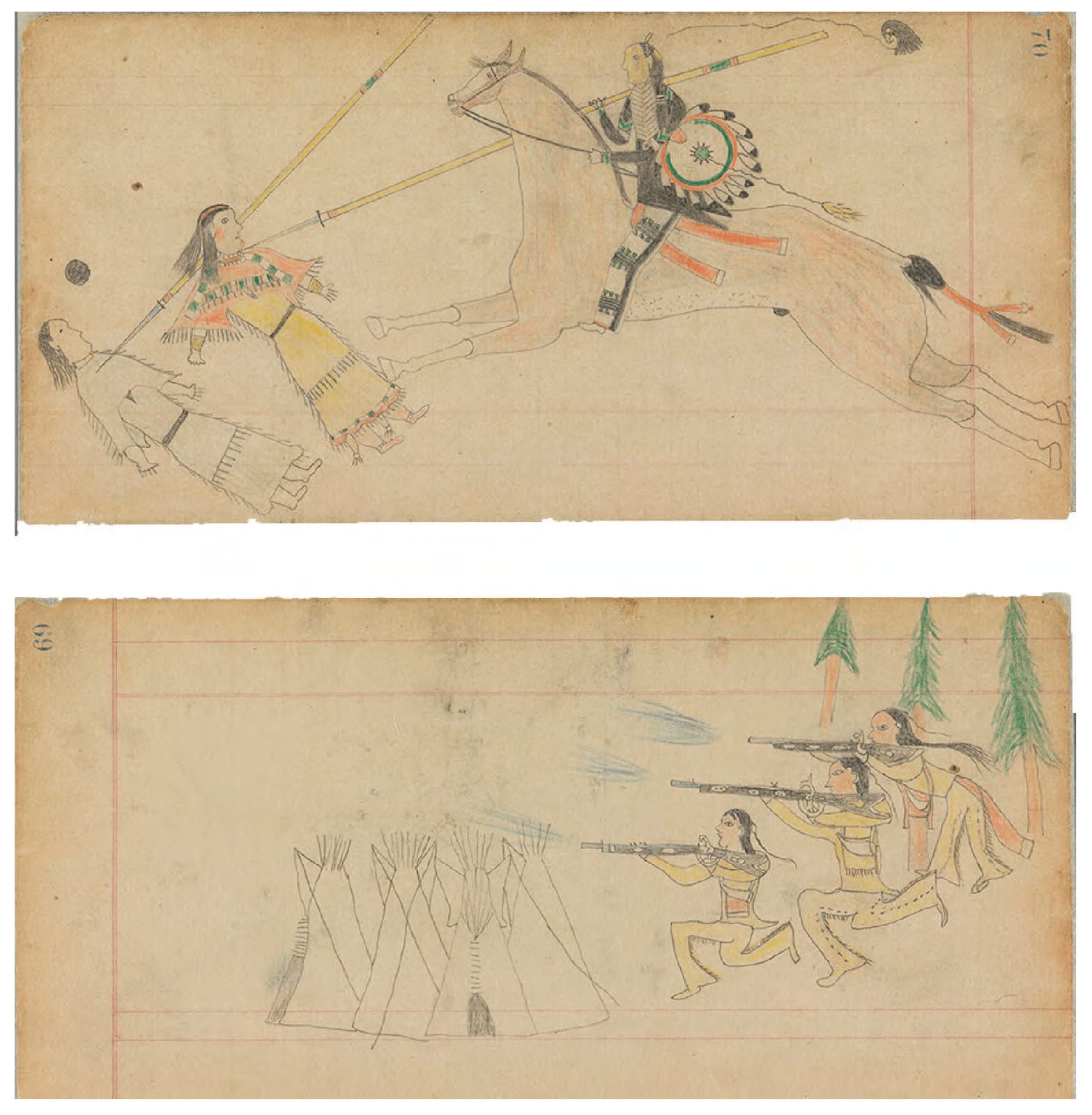 attributed to Ma Nim Ick (Minimic or Eagle Head), Ledger Drawing (recto/verso), ca. 1875