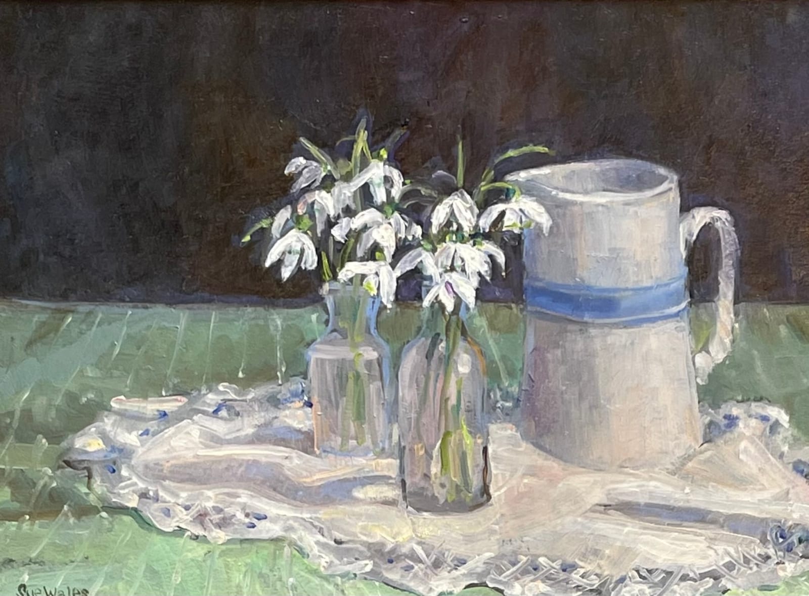 Sue Wales, Snowdrops and Blue Striped Jug