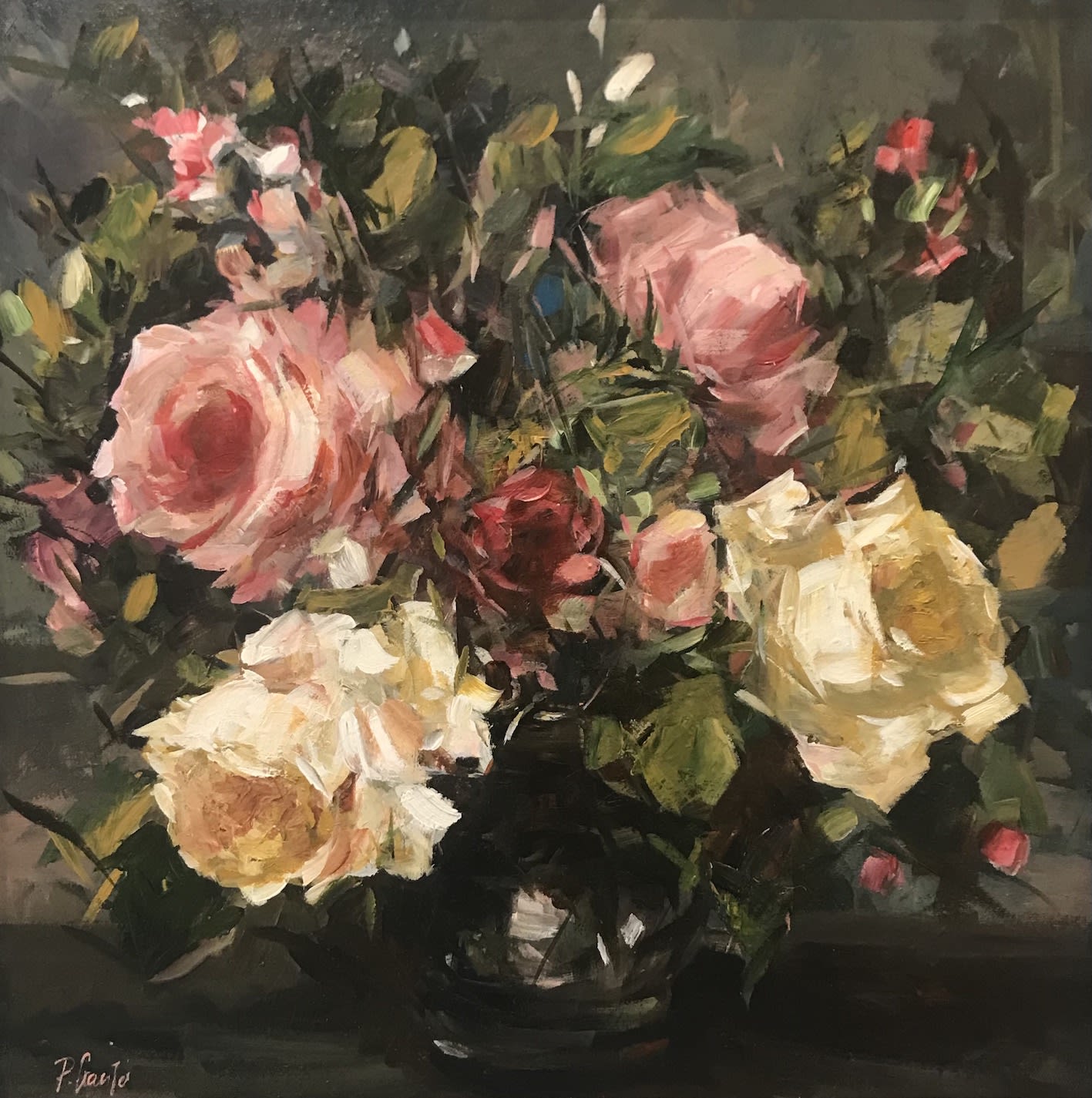 Parastoo Ganjei, Roses in a Black Vase