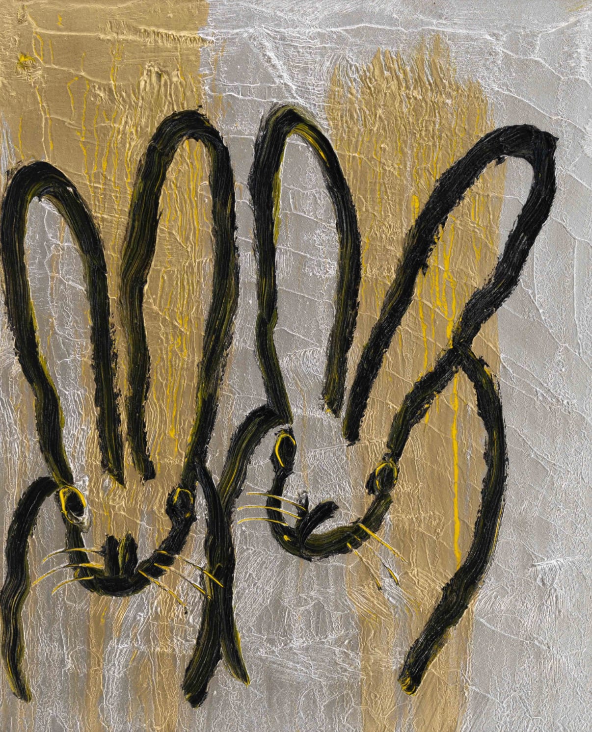 Hunt Slonem, Silver Gold Double Bunny, 2025