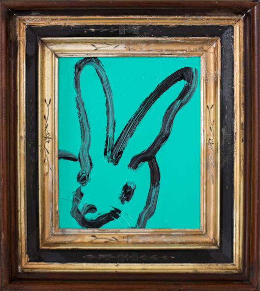 Hunt Slonem, Untitled, Black Bunny on Teal, 2018
