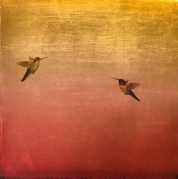 Carolyn Reynolds, Two Hummers Over Pink Landscape, 2019