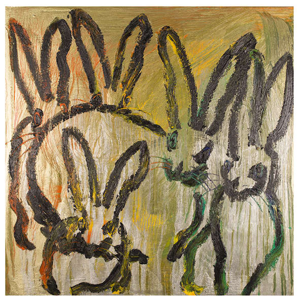 Hunt Slonem, Untitled (Bunnies on Multicolored Background), 2015