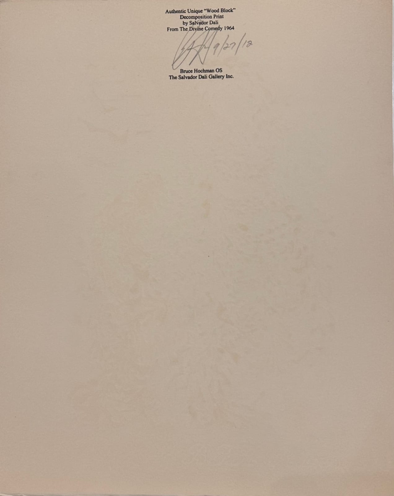 Salvador Dali, The Dust of Souls, Proof, 1960