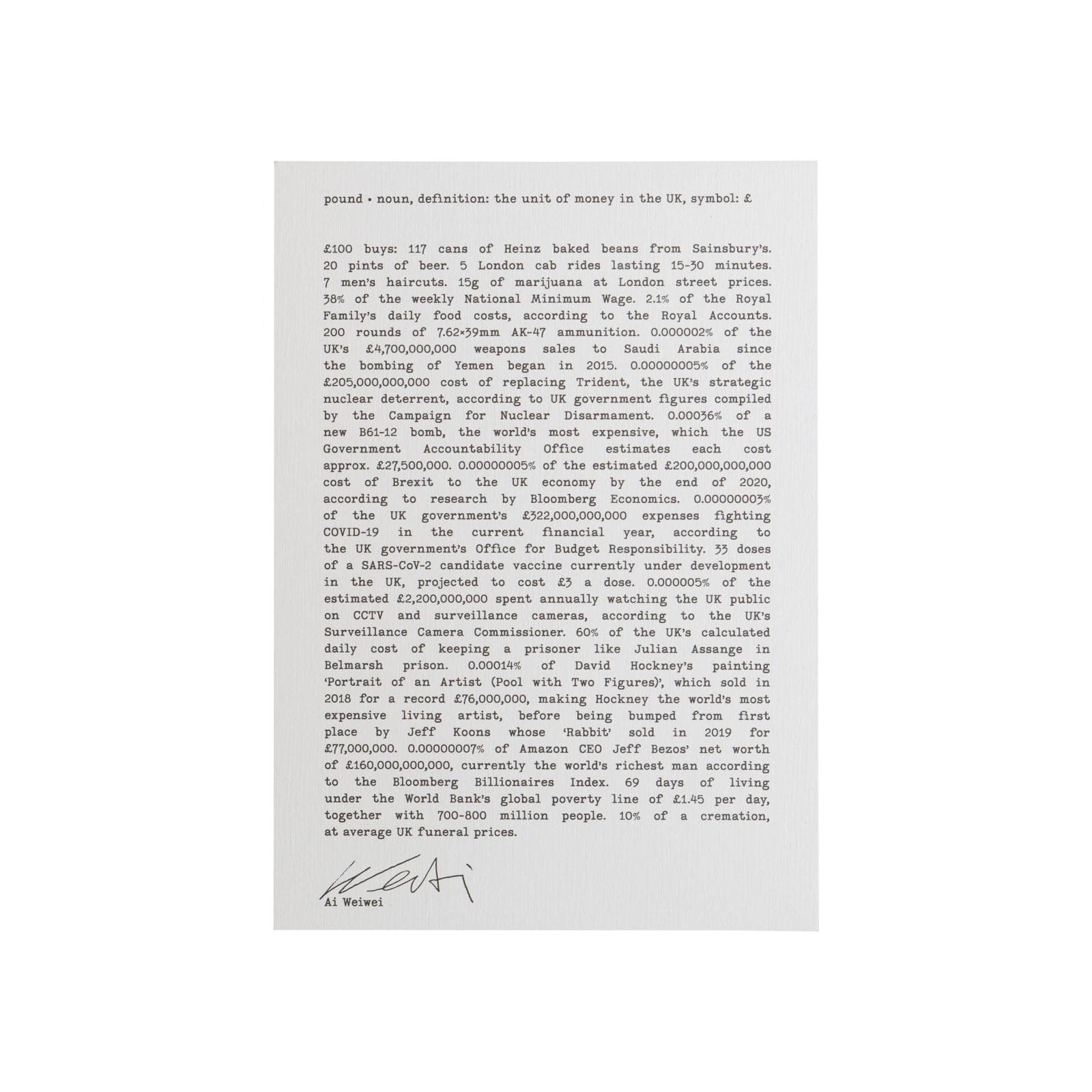 Ai Weiwei, Money (£), 2020