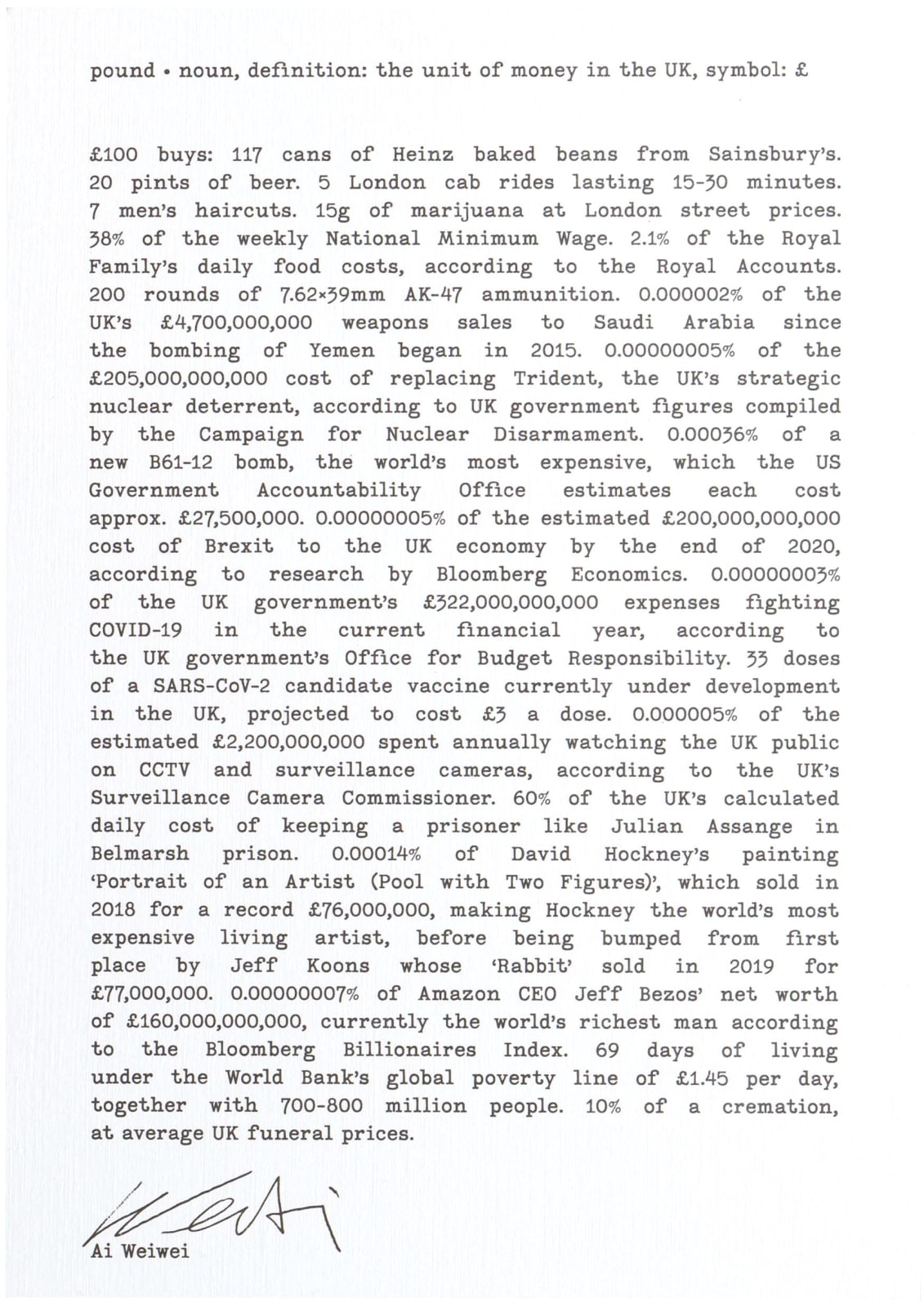 Ai Weiwei, Money (£), 2020