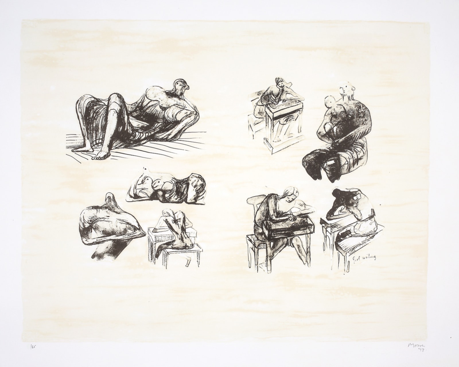 Henry Moore, Eight Sculptural ideas; Girl Writing, 1973