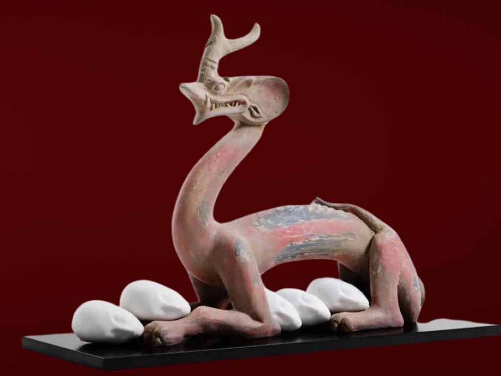 Xu Zhen, Eternity - Six Dynasties Period Painted Earthenware Dragon, Sleeping Muse, 2017