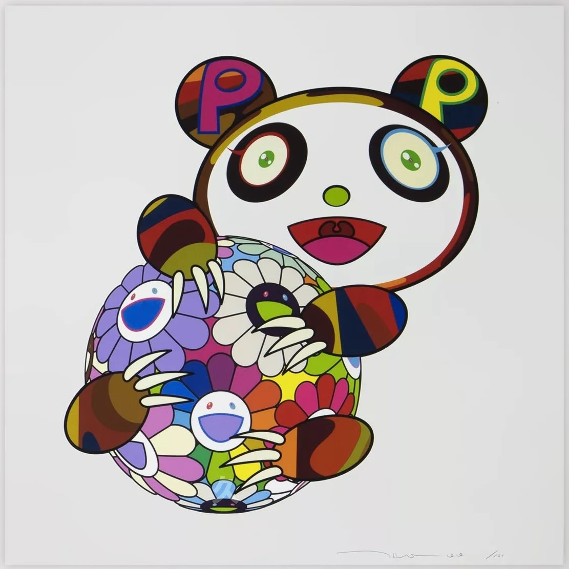 Takashi Murakami, Panda Cub Hugging a Ball of Flowers, 2020