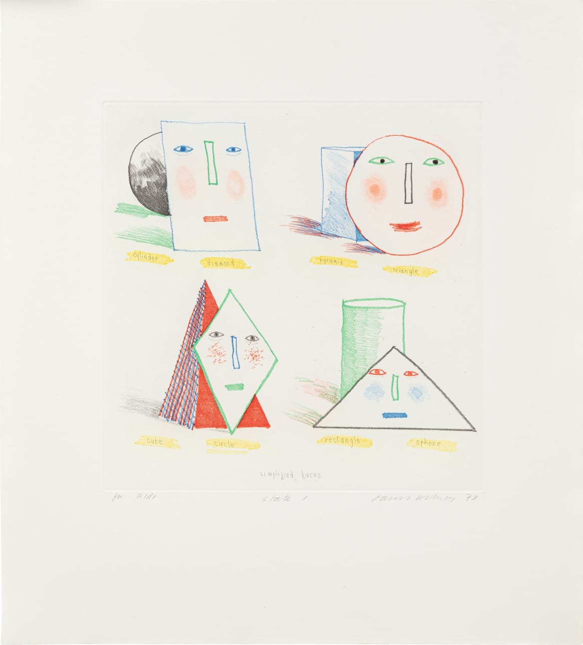 David Hockney, Simplified Faces (State I) (S.A.C. 165, 166; MCAT 144, 145), 1973