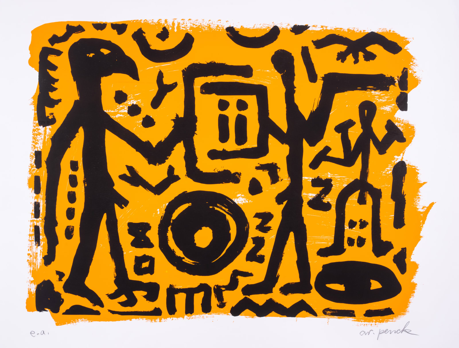A.R. Penck, Falkenkopf, Jäger und Adler, 1994